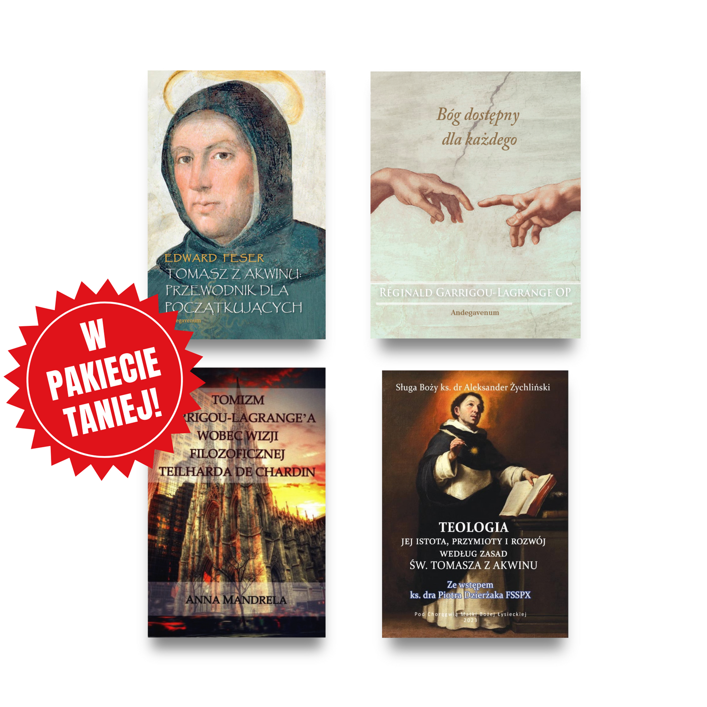 PAKIET TOMISTYCZNY DUŻY: Tomizm Garrigou-Lagrange'a wobec wizji filozoficznej Teilharda de Chardin + Teologia. Jej istota, przymioty i rozwój według św. Tomasza z Akwinu + Bóg dostępny dla każdego + Tomasz z Akwinu: przewodnik dla początkujących