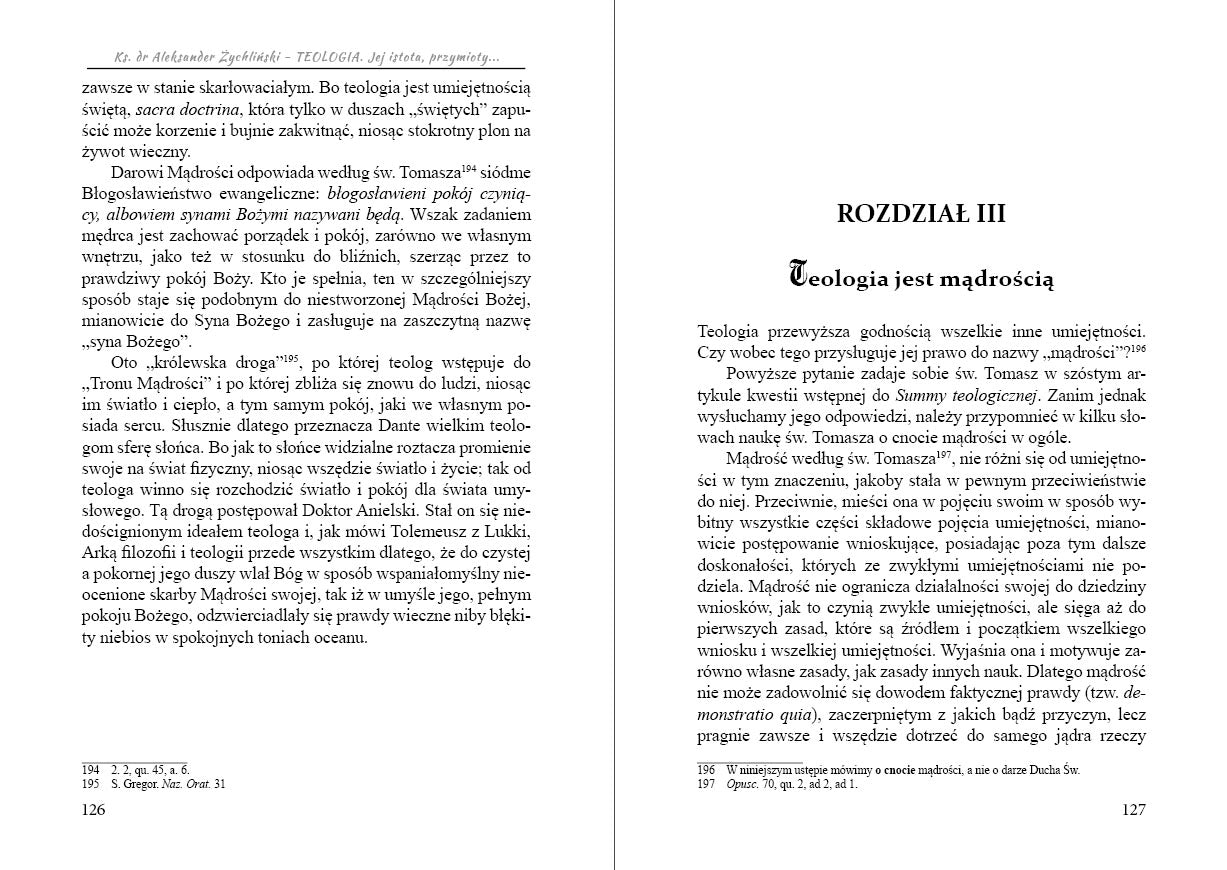 Sługa Boży ks. dr Aleksander Żychliński - Teologia. Jej istota, przymioty i rozwój według św. Tomasza z Akwinu